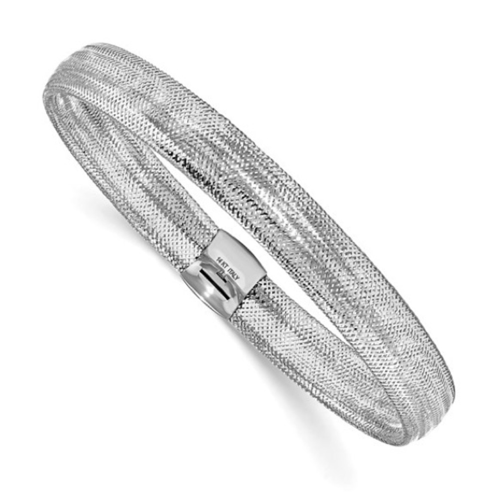 Leslie’s 14K White Gold & Rhodium Mesh Slip-On Stretch Bracelet – Italian, 8.5mm